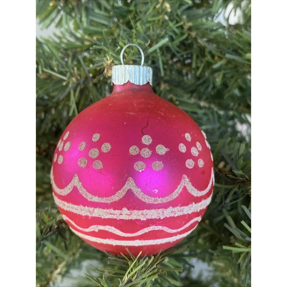 Vintage Christmas Shiny Brite Glass Ornament Pink Ball Mica Candle Design